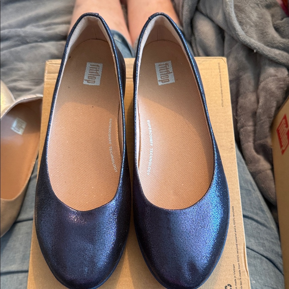 Fitflop Supercomf Superballerina Navy Shimmer Ballet Flats
